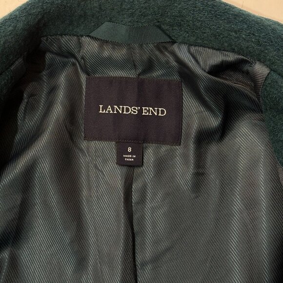 LANDS' END Wool Short Coat Jacket Women Size 8 Green Winter Boxy Retro Gorpcore - Picture 8 of 14